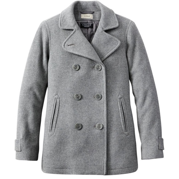 L.L. Bean Jackets & Blazers - LL BEAN Women's Grey Classic Lambswool Peacoat